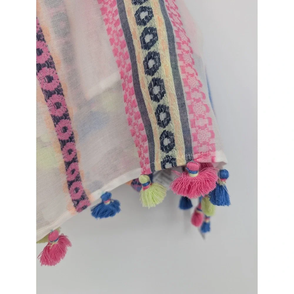 Tommy Bahama Tahitian Jacquard Scarf‎ OS Fuschia Bloom Tassel Sarong Wrap Pareo